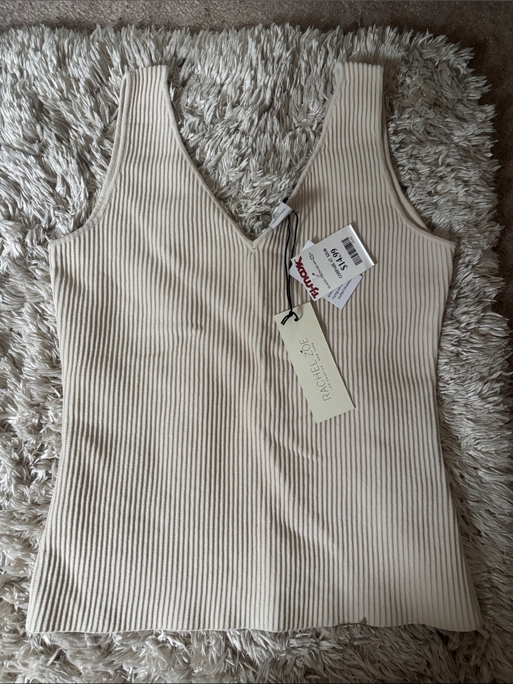 NWT Rachel Zoe Ribbed V-Neck Tank Top in Cream size small
